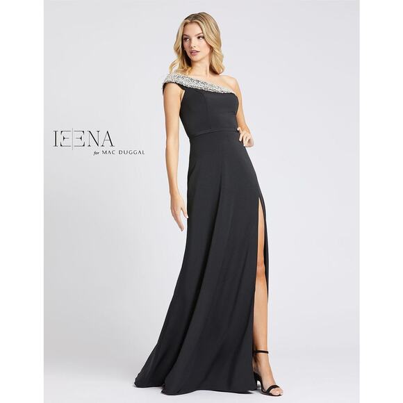 Mac Duggal Ieena 26247 Pearl One Shoulder Black Gown Size 0 - Picture 1 of 6